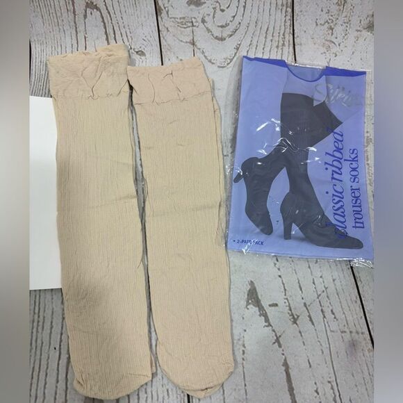 Vintage Silkies Classic Ribbed Trouser Socks Cream - Picture 1 of 5